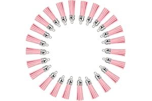 FINRRAY Keychain Tassels Leather Tassel Pendants with Silver White Caps,Tassel Charm for Jewelry Making Keychain Bracelets Ring Crafts -30pcs(1-1/2 inch,Blue) (Pink)