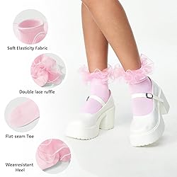 MKYSZLT White Ruffle Socks for Women Black Double