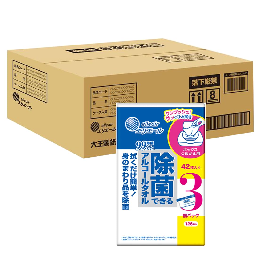 エリエール 除菌できるアルコールタオル ウェットティッシュ ボックス つめかえ 504枚(42枚×3パック×4セット) アルコールタイプ 【ハーフケース】 【Amazon.co.jp限定】 まとめ買い商品画像