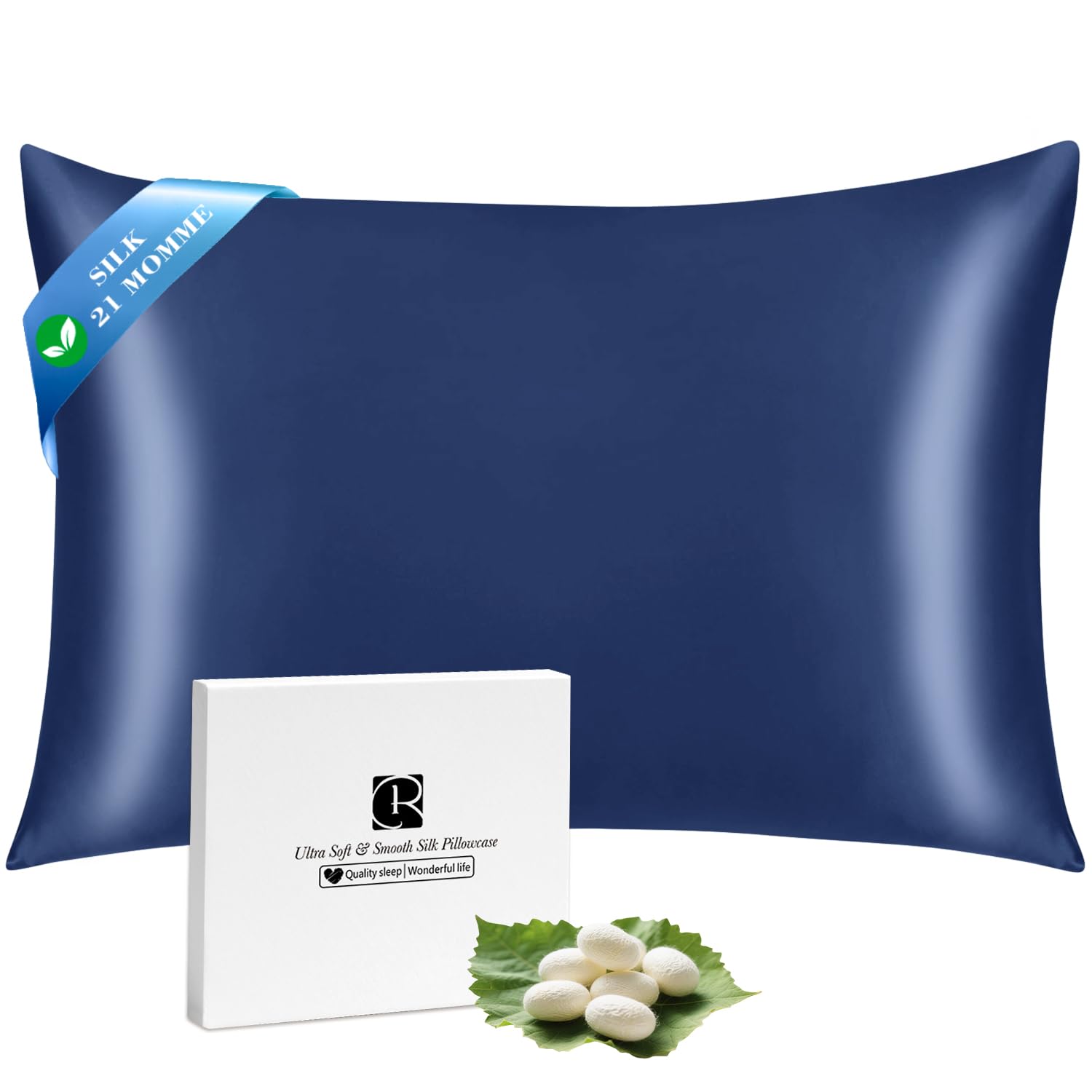 Ravmix 100% Silk Pillowcase for Hair and Skin 21Momme Both Sides Mulberry Silk Pillow Case with Hidden Zipper, 1PCS, Standard 50×75cm, Navy Blue — image 1