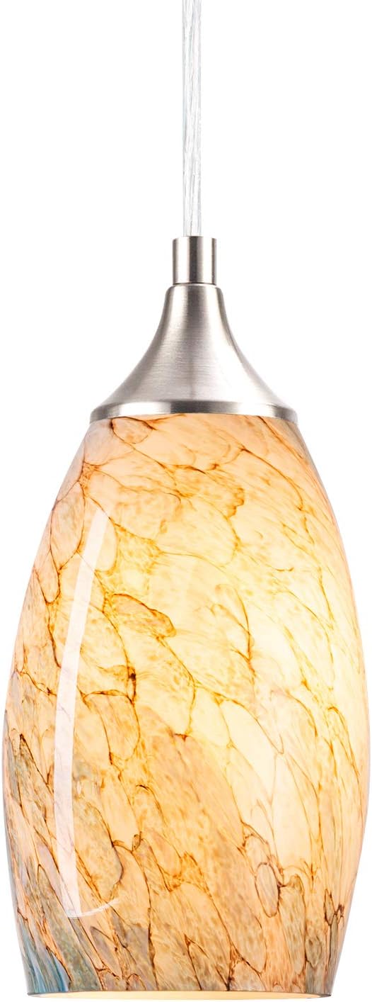 1-Light Pendant Light, Handcrafted Art Glass Hanging Light with Brushed Nickel Finished Adjustable Cord for Kitchen Island (Blue) - - 