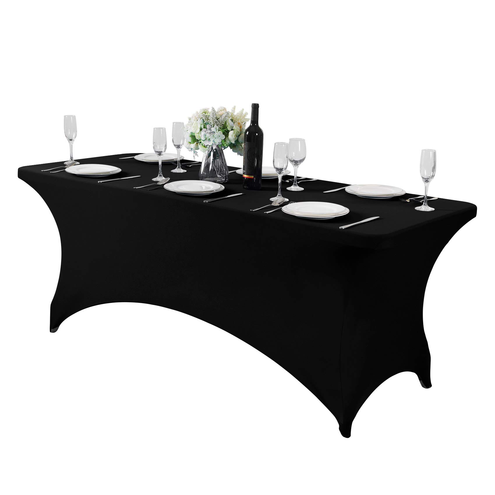 Photo 1 of Hezuzo Spandex Table Cover for 6Ft or 4fT or 8ft Table Universal Fitted Stretch Tablecloth for Party, Banquet, Wedding and Events-Black
