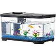 yumentor Fish Tank, 3.8 Gallon Aquarium Starter Kit with Self Cleaning Fish Tank Pump with Filteration, Oxygenation, Water Circulation, Lighting Betta Fish Aquarium with Decor, Gravel (Black)