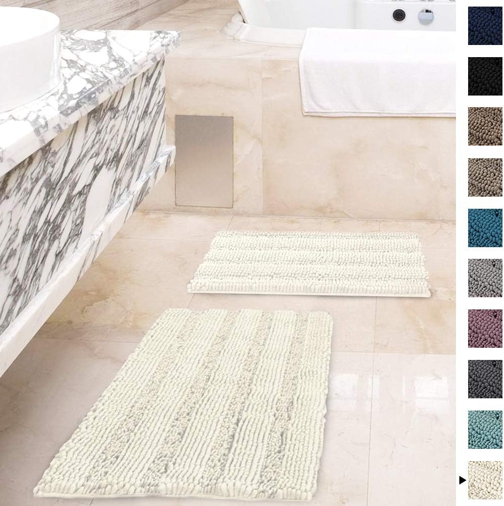 Amazon Com Gaea Tex Extra Thick Luxury Striped Chenille 2 Pieces Bathroom Bath Rugs Set Soft Absorbent Shaggy Floor Mats Washable Plush Carpet For Bedroom 20 X 32 17 X 24 Ivory Kitchen Dining