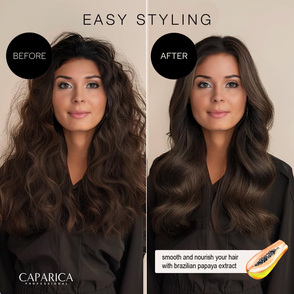 CAPARICA Lion's Mane - Ionic Profesional round hair brush 100% natural boar bristles for blowdry. Thermal with maple wood. For Thin & Thick Hair. Barrel brush for styling. Portuguese brand Ø45