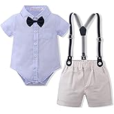 Volunboy Baby Boy Formal Short Set Toddler Summer Gentleman Outfit Kid Short Sleeve Bowtie Shirt Suspender Shorts Suit