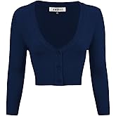 YEMAK Women's Cropped Bolero Cardigan – 3/4 Sleeve V-Neck Basic Classic Casual Button Down Knit Soft Sweater Top (S-4XL)