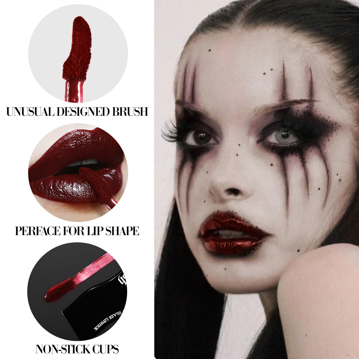 oygcee Burgundy Gothic Lip Gloss - Dark Red, Long-Lasting, Waterproof & Non-Sticky | Moisturizing, High Pigmented Vegan Lip Gloss for Bold Cosplay, Vampire & Halloween Makeup