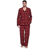 Ashford & Brooks Men’s Flannel Long Sleeve Pajamas Set Plaid Sleepwear & Loungewear Button Down PJ Set