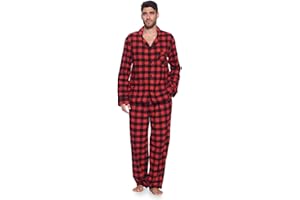 Ashford & Brooks Men’s Flannel Long Sleeve Pajamas Set Plaid Sleepwear & Loungewear Button Down PJ Set