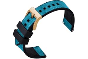 PTFULUOS Premium Upgrades Soft Hybrid (Fkm/Fpm Rubber and Sailcloth) Watch Bands for Men,20mm 22mm Waterproof Quick Release Replacement Watch Straps,Silver/Black/Gold/Rose Gold Brushed Buckle