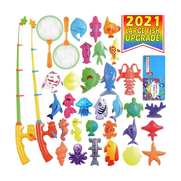 CozyBomB-Magnetic-Fishing-Toys-Game-Set-for-Kids-for-Bath-Time-Pool-Party-with-Pole-Rod-Net-Plastic-Floating-Fish-Toddler-Education-Teaching-and-Learning-Colors-Ocean-Sea-Animals-Large CozyBomB Magnetic Fishing Toys Game Set for Kids for Bath Time Pool Party with Pole Rod Net, Plastic Floating Fish…