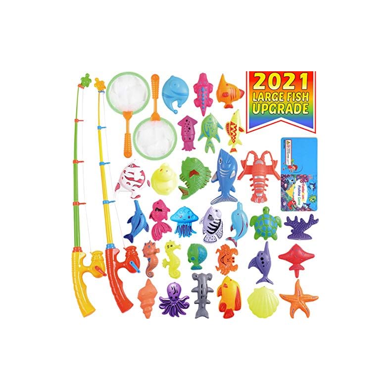 CozyBomB Magnetic Fishing Pool Toys Game for Kids – Water Table Bathtub Kiddie Party Toy with Pole Rod Net Plastic…