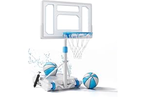 MAYFIRE Swimming Pool Basketball Hoop Outdoor, Stainless Steel Adjustable Poolside Water Basketball Goals System with 32 Inch Shatterproof Backboard, 2 Balls & Pump Included