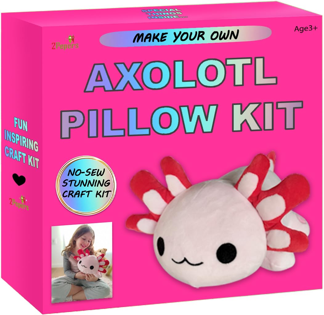 Photo 1 of Make Your Own Axolotl Plush Pillow Kit Arts and Crafts for Kids (No Sew), DIY Axolotl Stuffed Toys for Girls & Boys Ages 3 4 5 6 7 8 9 10 + Years Old, Animal Activity, Squishy Plushy, Girls Presents