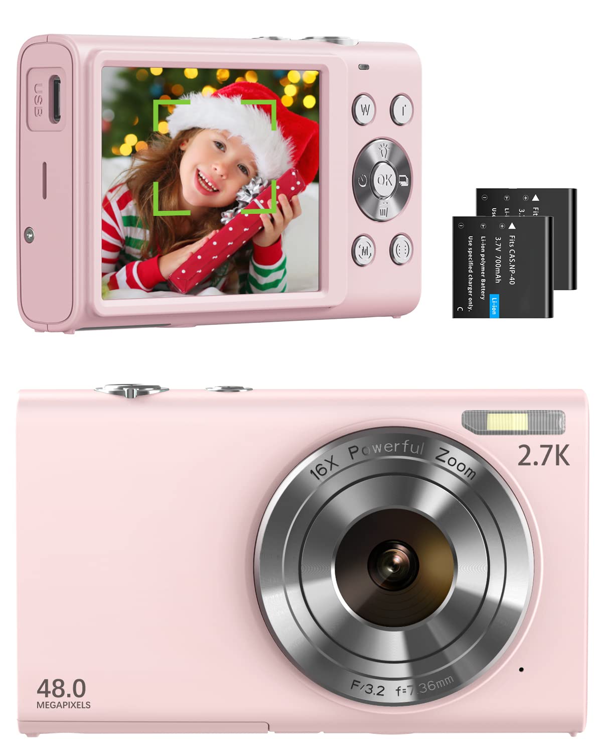 Digital Camera 1520P Autofocus Compact Camera FHD 48MP Photo Camera Vlogging Camera with 2.8" Screen, 32GB Memory Card, 16X Digital Zoom, Portable Mini Camera for Kids, Teenagers, Adult, Beginners