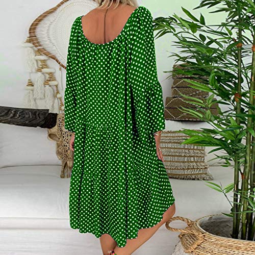 Dresses for Women Vintage Polka Dot Tie Neck Tassel A-LIne Swing Mini Dress Long Sleeve Causal Basic T-Shirt Dress