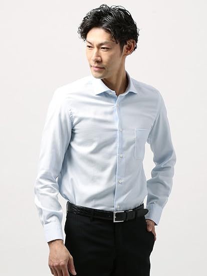 Amazon Co Jp ザ スーツカンパニー Antonio Laverda ワイドカラードレスシャツ 織柄 Easy Care サックスブルー ホワイト 41 服 ファッション小物