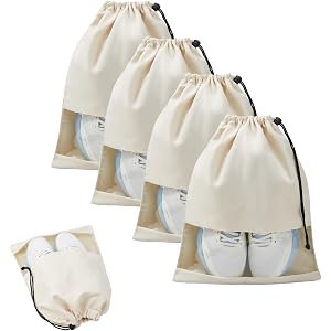 4 Pcs Shoe Bags for Travel with Clear TPU Window & Drawstring Closure | 13.8"x17.7" Fits Most Shoes, Dust Resistant, Washable