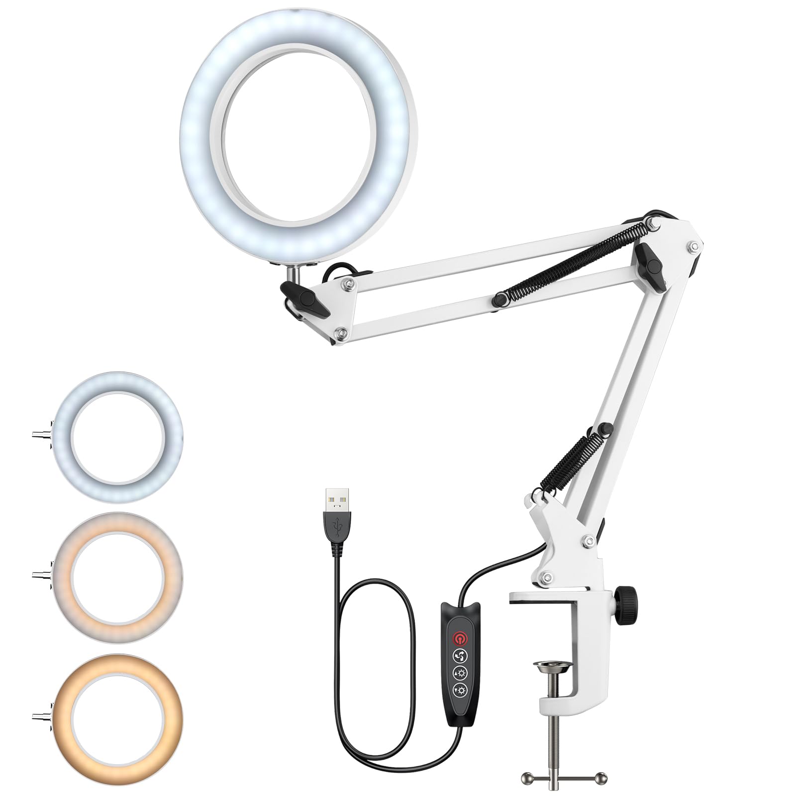 YGiTK Magnifying Glass with Light, Magnifying Lamp for hobbies, 3 Color Modes & 10 Brightness Levels, Adjustable Swing Arm LED Lighted Lamp, Desk Lamp for Reading, Painting, Crafts, Sewing