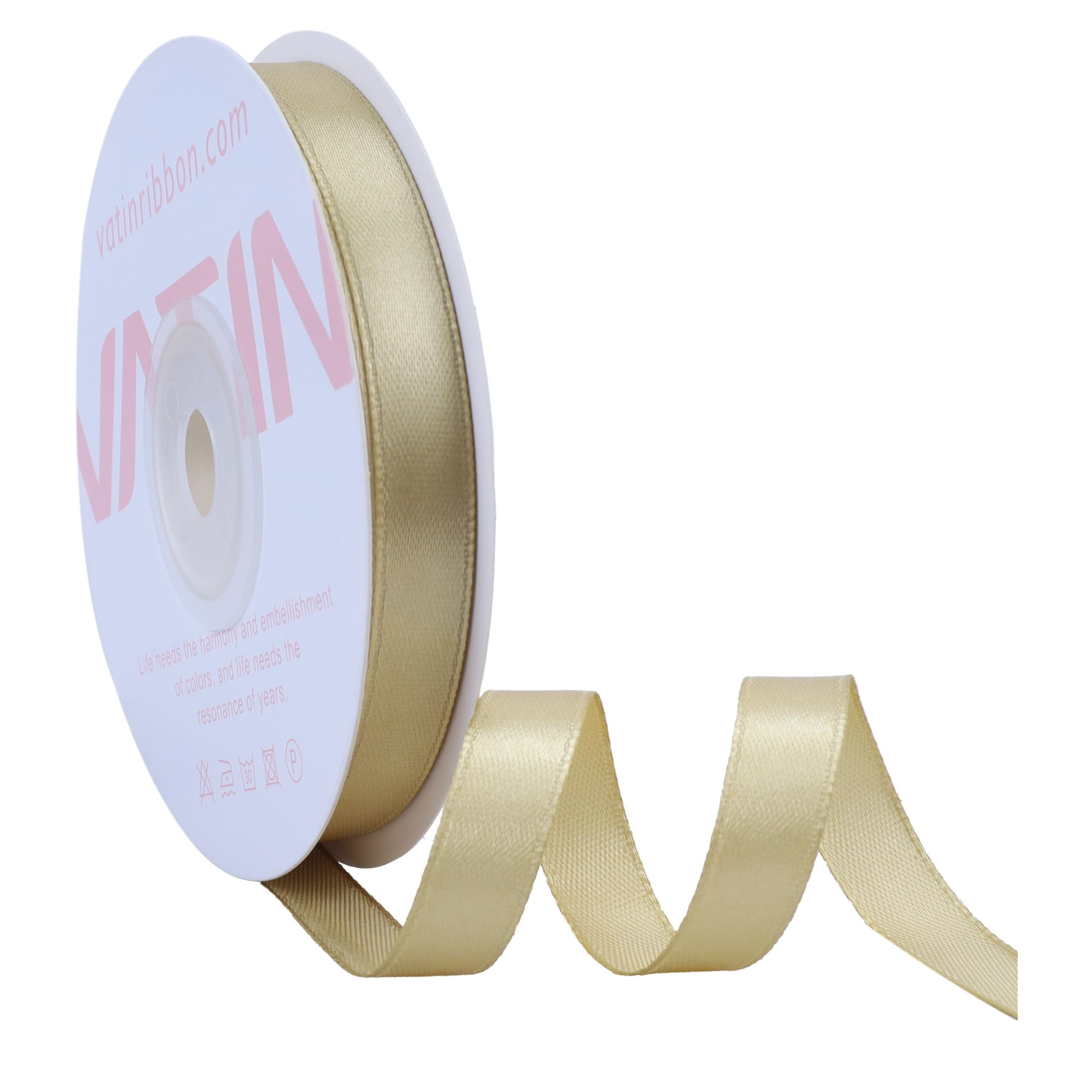 VATIN Gold Satin Ribbon Polyester 10mm X 23m(25 Yards) Craft Fabric Ribbon Perfect for Gift Wrapping,Hair Bow,Party Balloon Trimming, Cake Decoration Sewing and Other Craft Projects