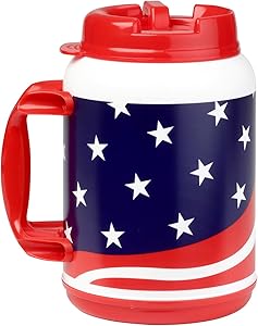 64 Ounce Insulated USA Flag Mug with Handle and Flexible Straw with Cap