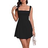 LUNAMODA Women's Square Neck Mini Dress Sexy Backless Bow Tie Sleeveless Flare Dress Graduation Short Party Dresses