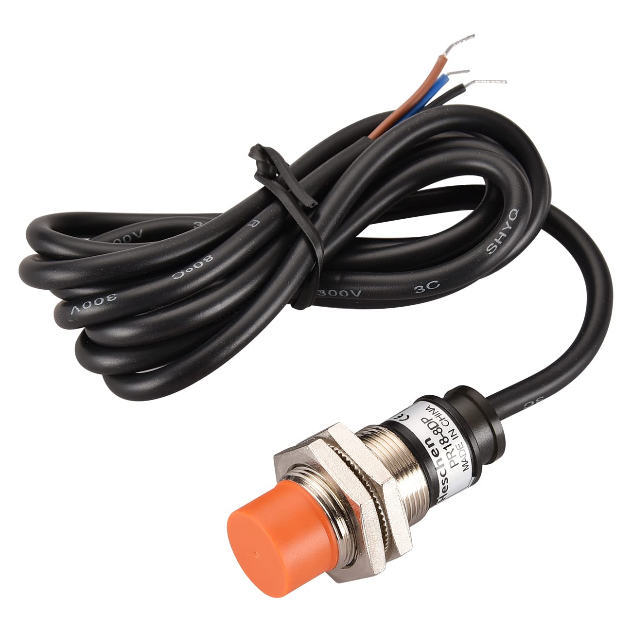 Heschen Inductive Proximity Sensor Switch PR18-8DP Cylindrical Type, 8mm Sensing, M18 Round, Non-Shielded, 12-24VDC 3-Wire, PNP NO(Normally Open) CE