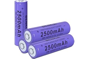 BENKIA 14500 Rechargeable Battery 3.7Volt Li-ion Batteries Button Top 2500mAh Large Capacity for Headlamp Flashlight (4 Pack)