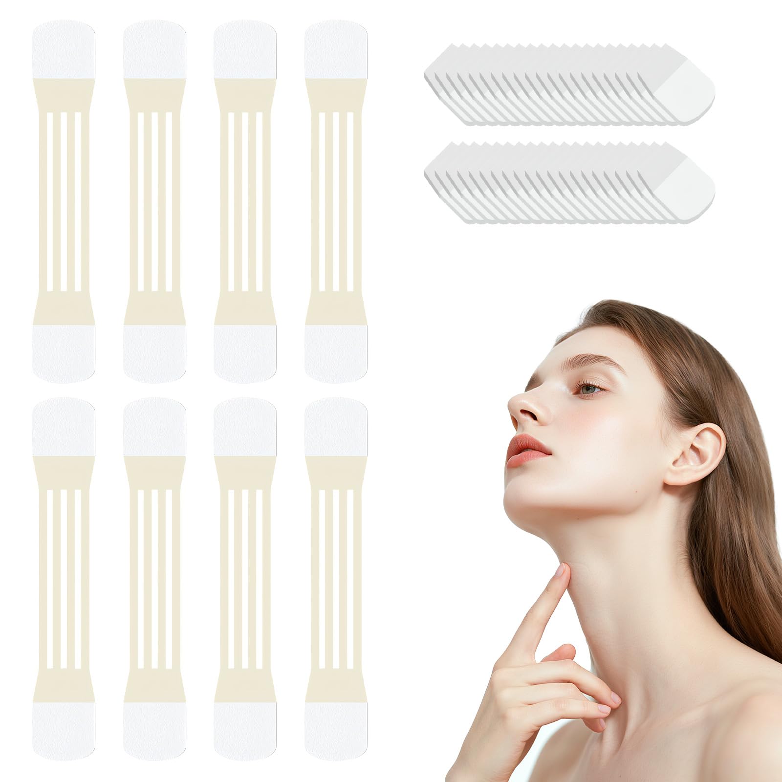 Photo 1 of 8Pcs Neck Lift Tape, Face Lifting Tape, Improve Neck Wrinkles, High Elasticity, Breathable And Invisible Lifting(8 Strips+40 Patches)