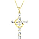 Vinoya Crown Cross Necklace for Women 925 Sterling Silver Pear Shaped Birthstone Necklace Cross with Rotatable Crown Pendant Fine Jewelry