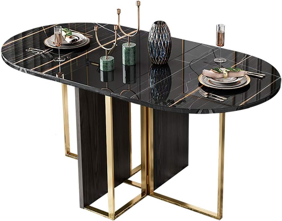 DIOE Folding Extendable Dining Table, Environmental Protection Sheet + Tempered Glass,Metal Table Leg,Strong Resistance, Easy to Clean (Chairs not Included)