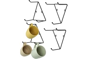 MyGift 3 Hook Modern Matte Black Geometric Triangular Metal Wall Mounted Kitchen Coffee Mug Holder Display Racks, Set of 4