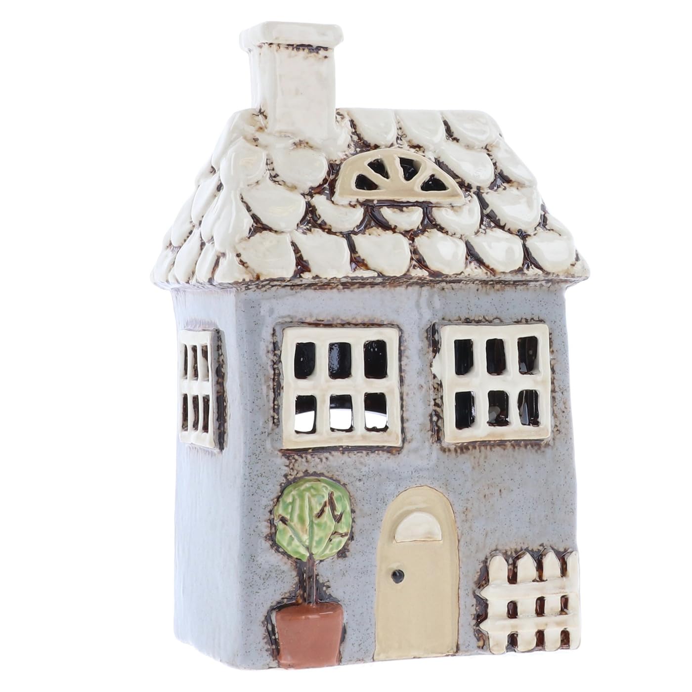 Shudehill Giftware Ceramic Village Pottery Garden House Tealight Holder, Home Ornament Candle Holder (Small Grey)