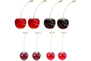 D.ROSSE 4 Pairs 3D Lifelike Red Cherry Dangle Drop Earrings Creative Assorted Cute Fruits Earring Charm Sweet Jewelry Set for Women Girls Kids