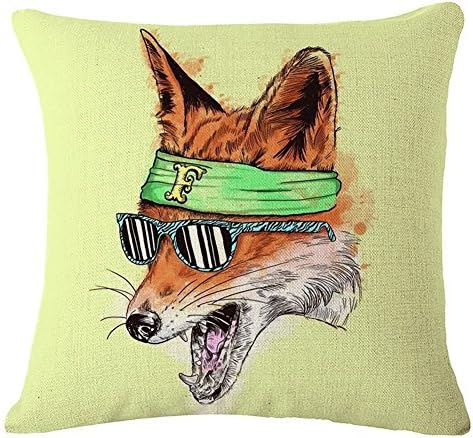 Howsley Decorative Pillowcases Cartoon Fox Standard Size 18x18 Throw Pillow Covers Linen Square Throw Pillow Case Set Cushion Cover Cotton for Sofa,Bed,Chair,Auto Seat,Office Seat Decorative (G)