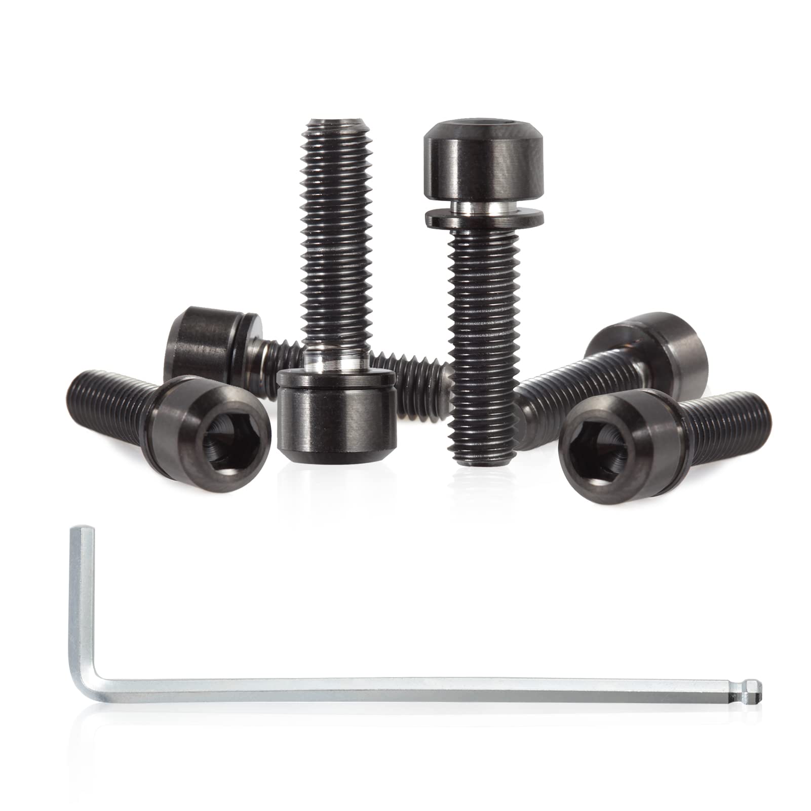 SPEEDWOX 6pcs Bicycle Stem Screw with Washers Set Titanium Alloy Bike Allen Hex Tapered Bolts Screw for MTB Road Bike Stem Parts,M5 x 18mm Black