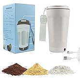 USB Rechargeable Self Stirring Coffee Cup,Stainless Steel Travel Mug with Magnetic Mixing,12oz Cafe to Go Travel Mug,Tumbler Cup for Coffee, Milk and Hot Drinks,with a handle and Spout Lid White
