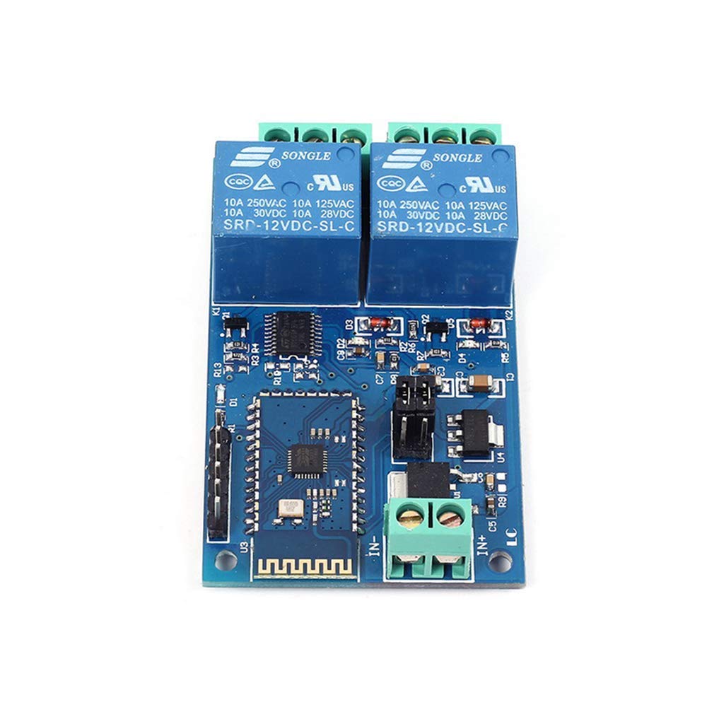 DollaTek 12V Dual Way Bluetooth Relay Module Has Two 12V 10A Relay and One SPP-C Bluetooth Serial Port Subordinated Module Control Relay by APP