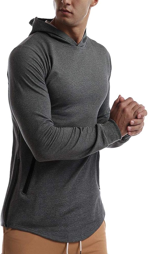 EVERWORTH Men's Gym Workout Long Sleeve Hoodies Training Pullover Casual Hooded Sweatshirt: Clothing