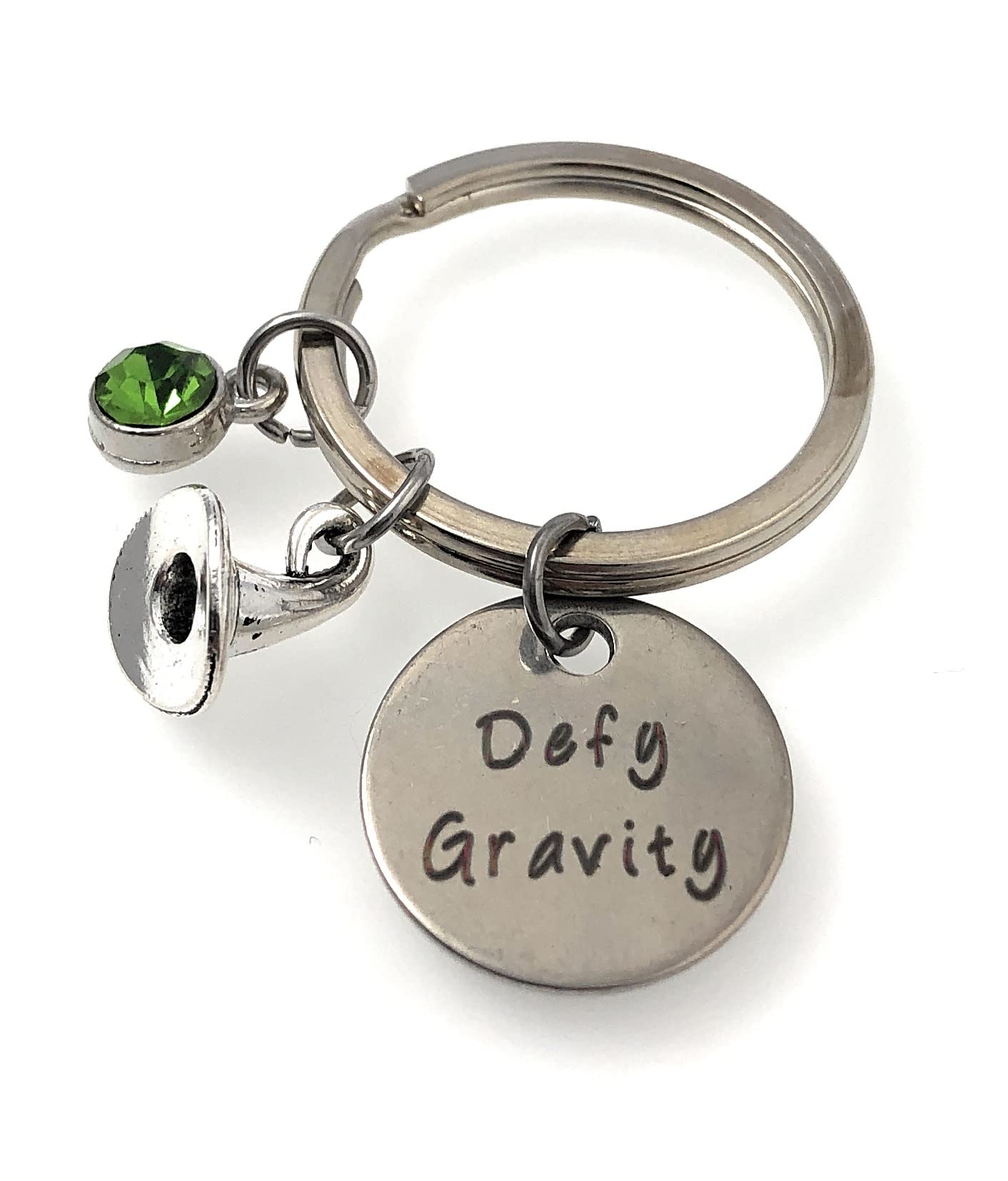 FizzyButton Gifts Defy Gravity Keyring Key Ring with Witch's Hat and Green Rhinestone Charms