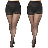 WiliW Women's Plus Size Control Top Stockings 12D Gusset Free Sheer Tights Moderate Tummy Control Pantyhose for Curvy Women