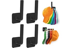 TimDonki Hat Rack(4-Pack), Self-Contained Adhesive Hat Hooks, Adjustable Orientation Hat Hanger on Wall,Hat Storage for Baseball Caps,Space-Saving,Easy to Install Hat Organizer,Black