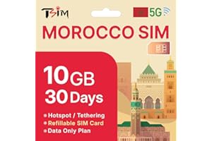 TSIM Morocco SIM Card 30 Days | 10 GB High Speed Data in 5G/4G/LTE (Data Sharing Allowed) | Auto Activating | No Cap on Data 