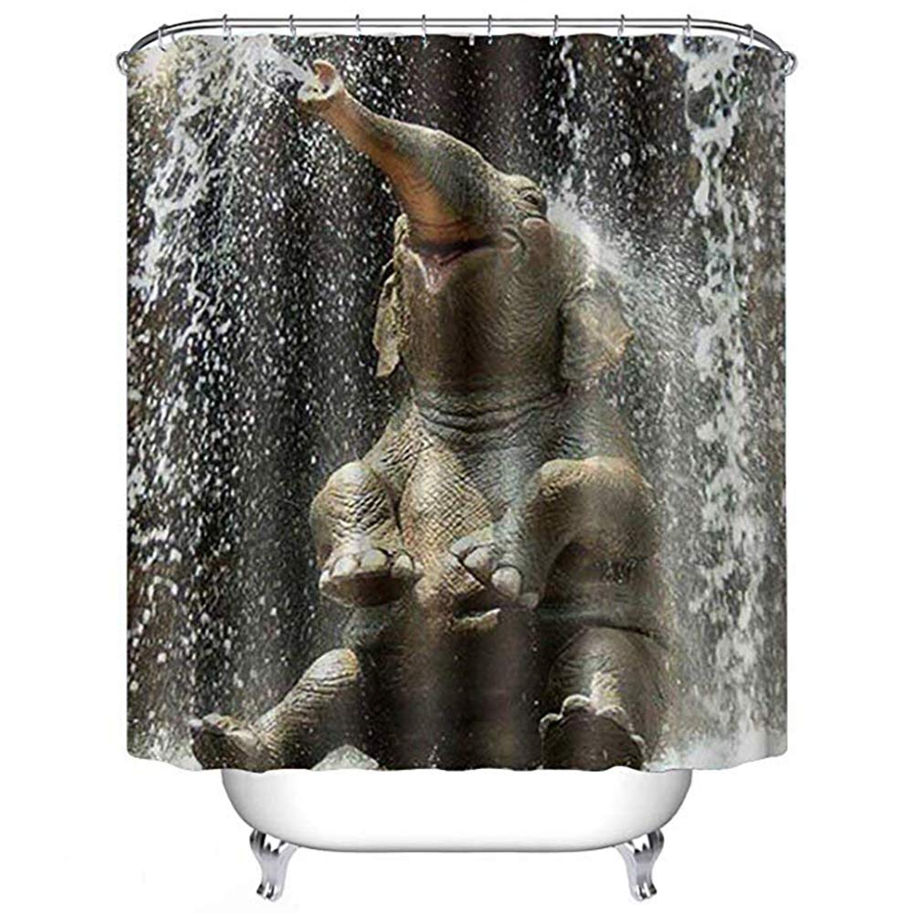 CIUJOY Elephant Spraying Shower Curtain, Anti-Mould Waterproof Polyester with 12 Hooks, for Bathtub and Shower in Bathroom 71" x 71" — image 1