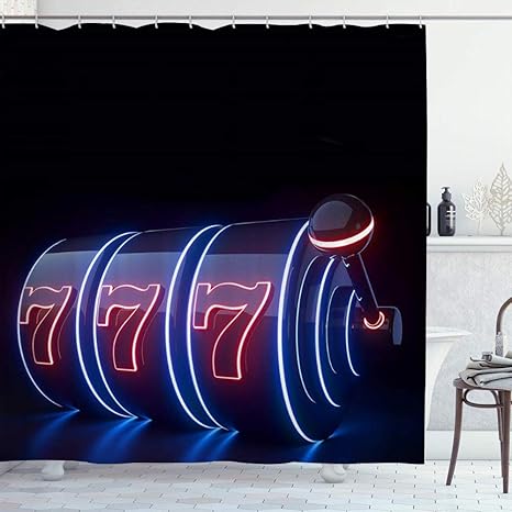 Amazon Kapanou 防水 シャワーカーテン 黒の背景に分離された未来的なスロットマシンコンセプト聖霊降臨祭のネオン かわいいシャワーカーテン ユニットバス バスルーム 芸術の装飾 180cmx180cm バスフック付き 取り付け簡単 シャワーカーテン ホーム キッチン