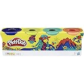 Play-Doh 4 Pack of Wild Non-Toxic Colors for Kids 2 Years and Up, 4-Ounce Cans (Dark Blue, Bright Green, Orange, Green)