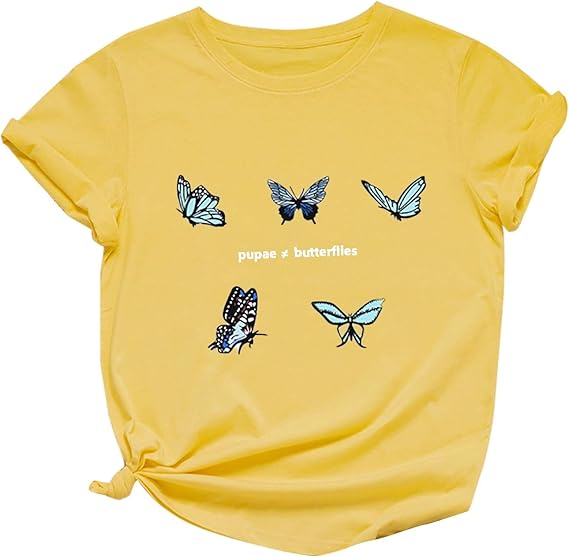 Amazon Tシャツ Liqiuxiang レディース 蝶柄 おしゃれ 安い トップス 無地 半袖 クルーネック かわいい プルオーバー ゆったり 大きいサイズ カジュアル シャツ 猫 シンプル 体型カバー 服 薄手 通気 快適 柔らかい ワイシャツ 春夏 通勤通学 Tシャツ カットソー 通販