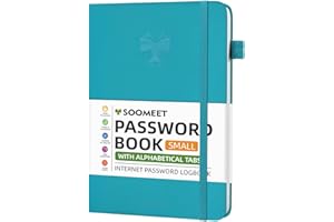 Soomeet Password Book with Alphabetical Tabs, Hardcover Password Keeper, 4.4''x 6.1'' Password Notebook for Saving Internet Login, Username, Password Organizer for Computer Website Logins, Turquoise