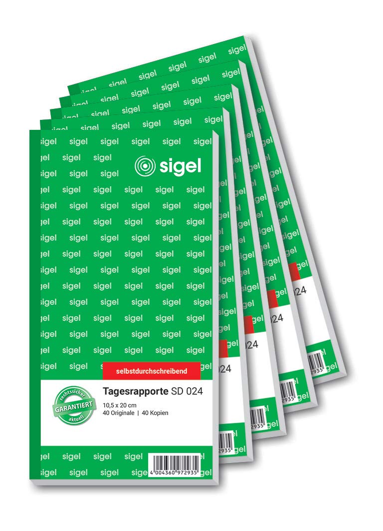 SIGEL SD024/5 Daily Report 10.5 x 20 cm, 2 x 40 Sheets, Self-Copying, Pack of 5, Made from Sustainable Paper